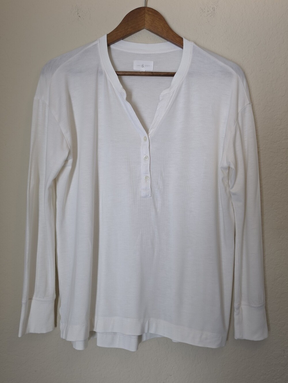 Lou & Grey Anthropologie Henley Top Womens Size XS White Minimalist Casual Shirt